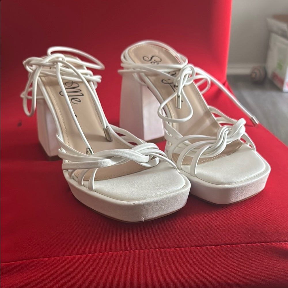 Forever 21 White Platform Strappy Heels